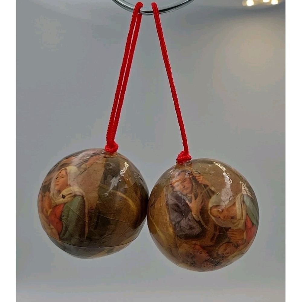 2 Christmas Ornaments Decoupage Baby Jesus is Born 2 Inches Round